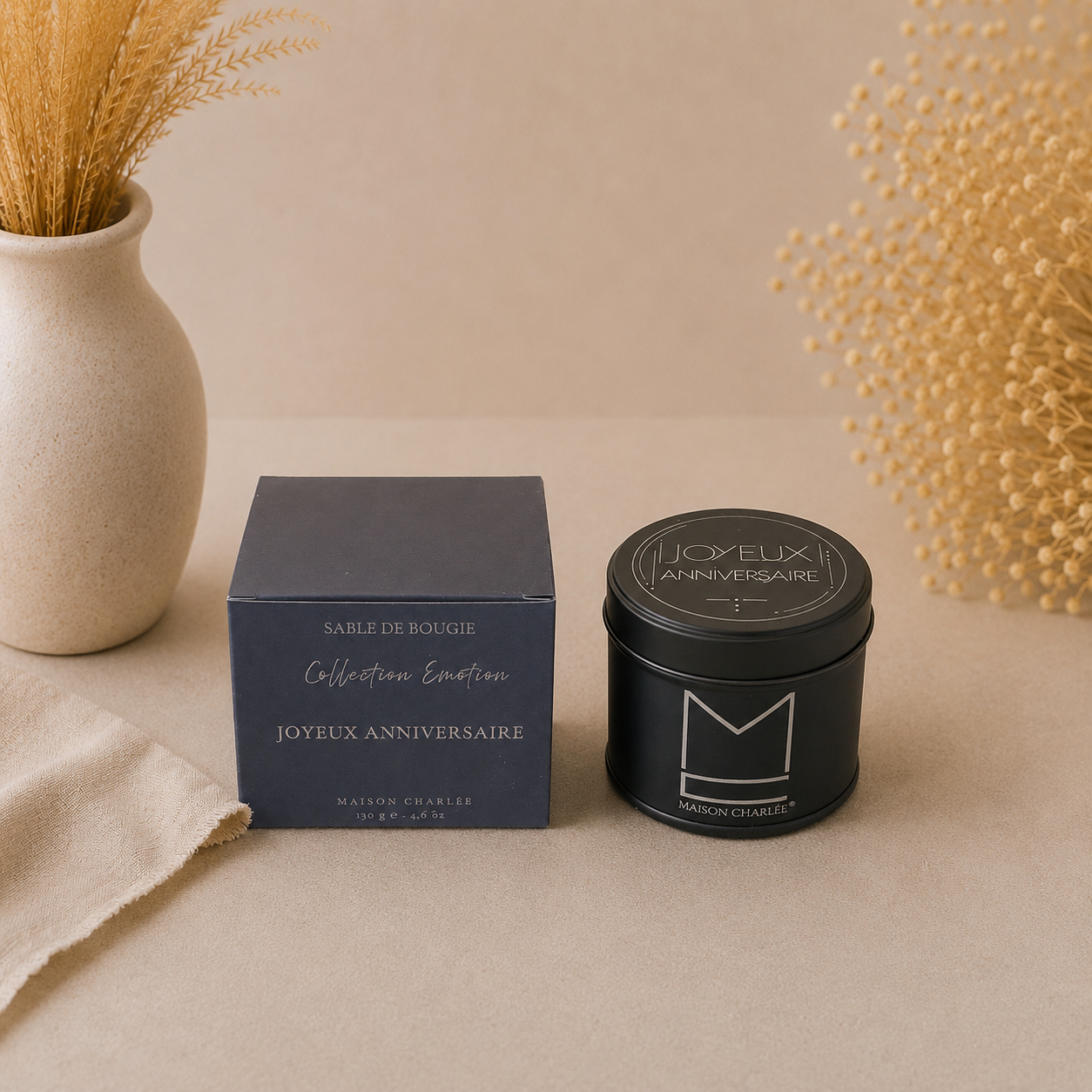 Bougie cadeau anniversaire sablée végétale boîte métal gravée – Maison Charlee