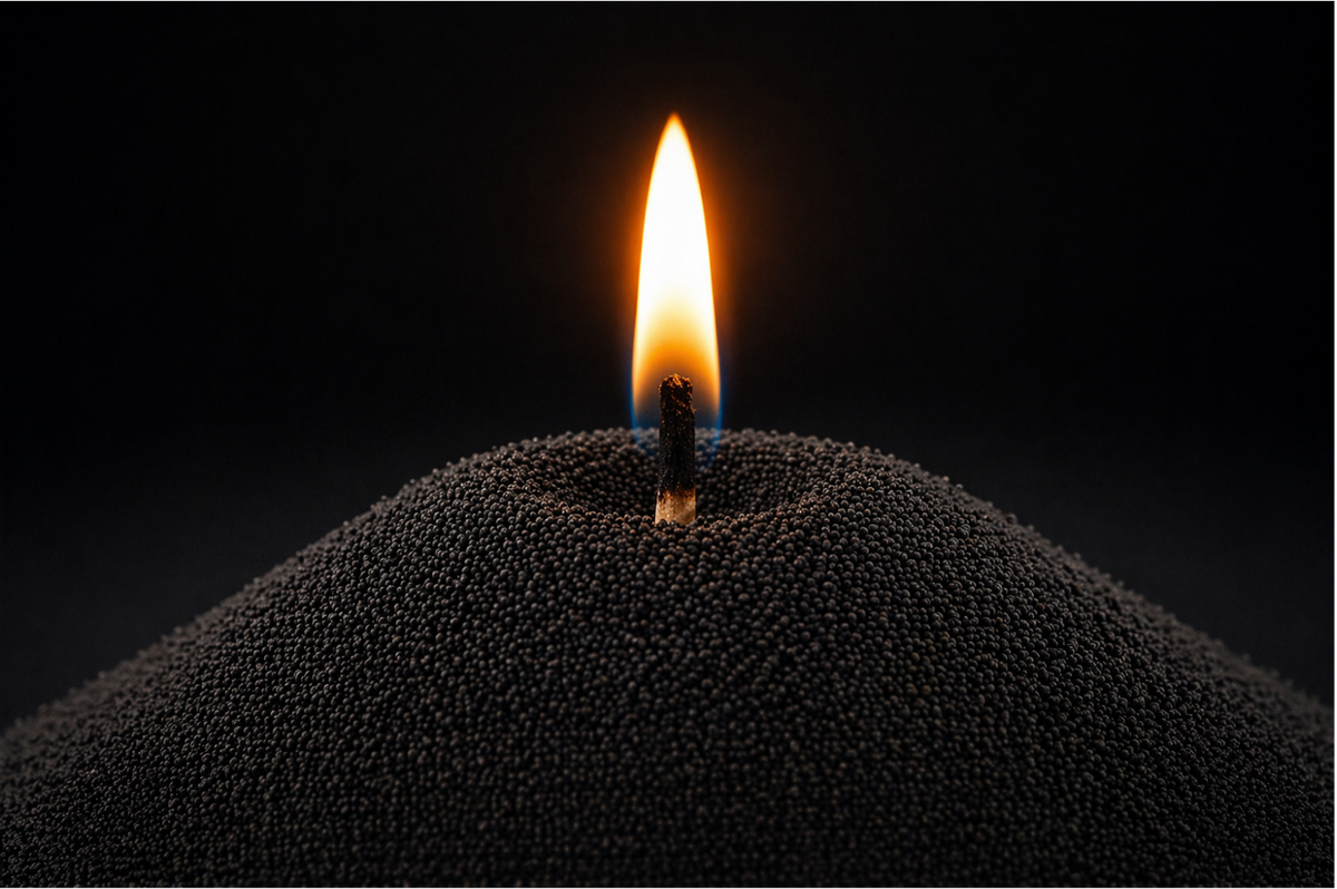 Bougie sablée noire Maison Charlee avec flamme sur cire végétale noire