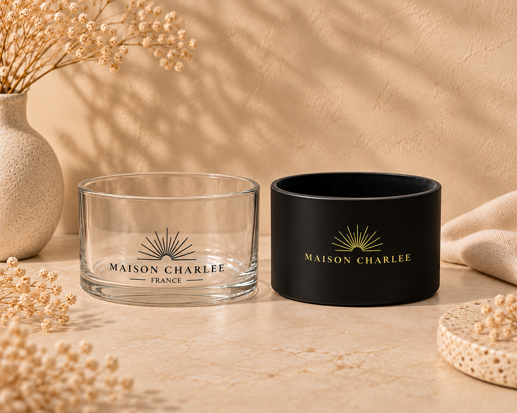 Le Charlee en verre transparent, contenant Maison Charlee pour bougie sablée rechargeable