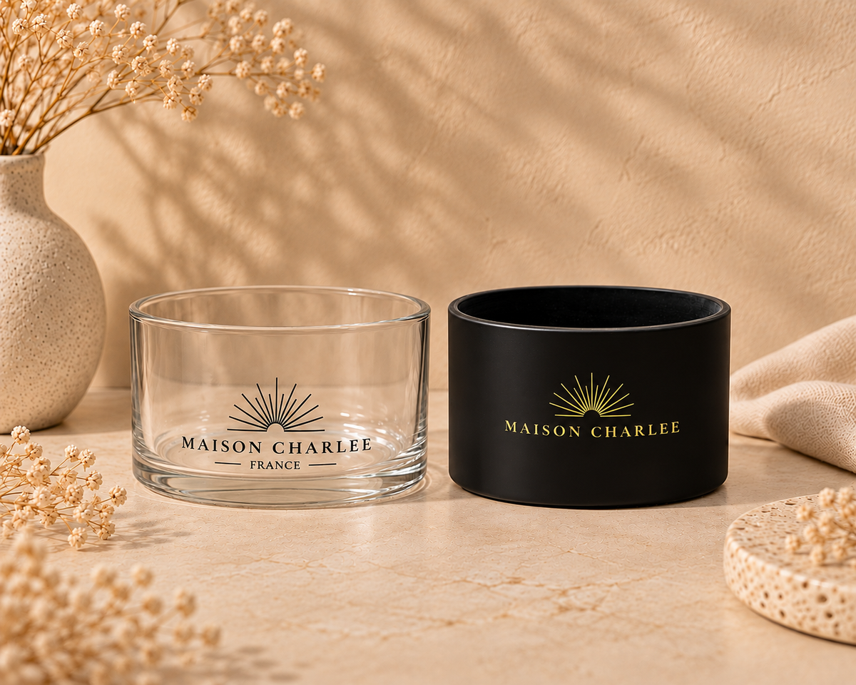 Le Charlee en verre transparent, contenant Maison Charlee pour bougie sablée rechargeable
