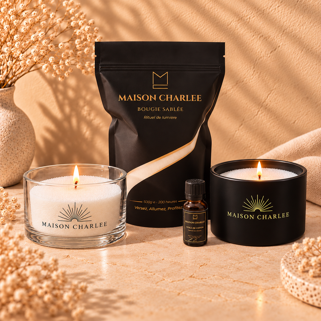 Pack Prestige Maison Charlee : sable de bougie, parfum de Grasse et contenant en verre Le Charlee