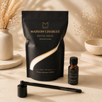 Pack Signature Maison Charlee – bougie sablée végétale 500 g avec parfum, mèches et éteignoir