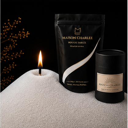 Bougie sablée Blanc Pur Maison Charlee en perles de cire végétale