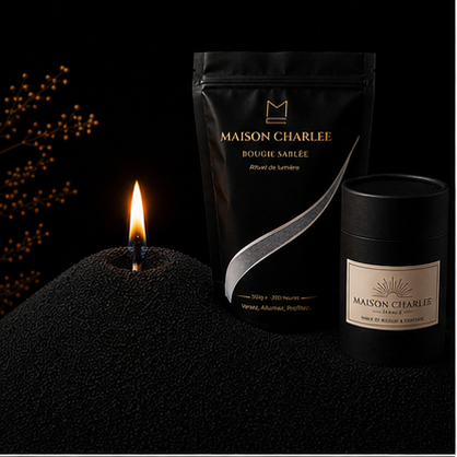Bougie sablée Noir Profond Maison Charlee en perles de cire végétale