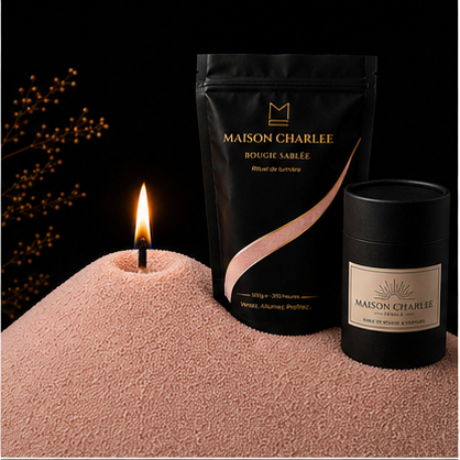 Bougie sablée Rose Sablée Maison Charlee en perles de cire végétale