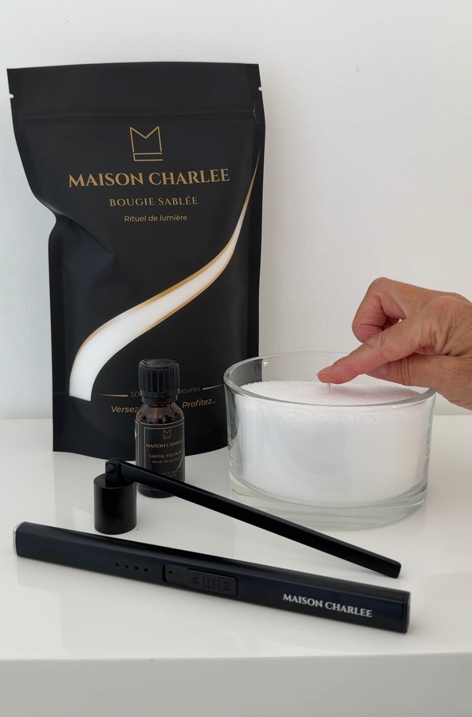 Mèche pour sable de bougie Maison Charlee, prête à être inserée dans la cire végétale